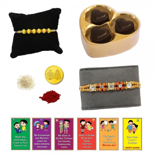 BOGATCHI 3Heart Chocolate 2 Rakhi Gold Coin Roli Chawal and Rakhi Story Card | Rakhi with Chocolates |  Rakhi Chocolates Gifts