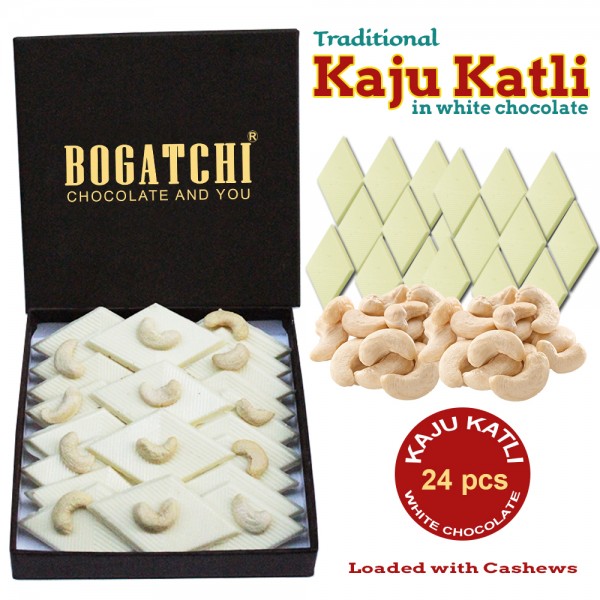  Kaju Barfi White Chocolate, Goodness Milk and Roasted Cashews - Kaju Katli, 24pcs