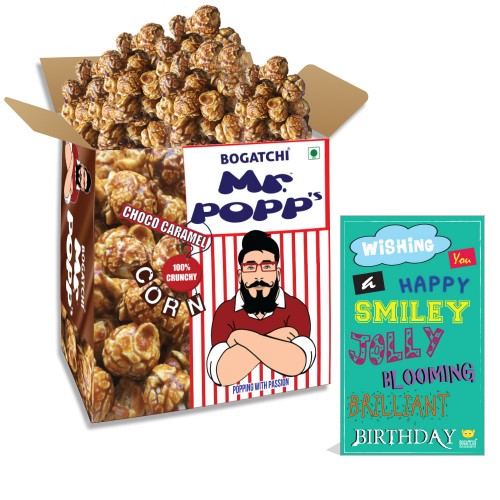  Mr.POPP's Chocolate Crunchy Caramel Popcorn, HandCrafted Gourmet Popcorn, Best Birthday Gift for boyfriend , 375g + FREE Happy Birthday Greeting Card