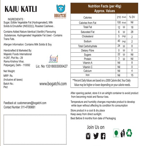  Kaju Barfi in White Chocolate, Goodness Milk and Roasted Cashews - Kaju Katli, 52pcs
