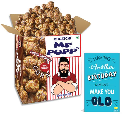  Mr.POPP's Chocolate Crunchy Caramel Popcorn, HandCrafted Gourmet Popcorn, Best Birthday Gift for Wife, 375g + FREE Happy Birthday Greeting Card