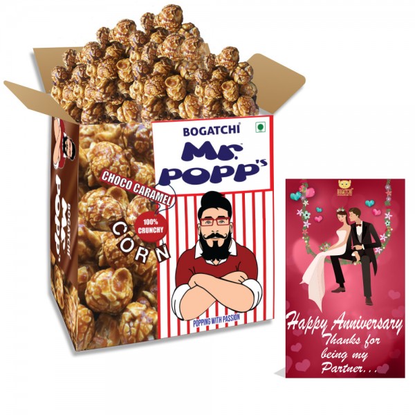 Mr.POPP's Chocolate Crunchy Caramel Popcorn, HandCrafted Gourmet Popcorn, Best Anniversary Gift for Husband, 375g + FREE Happy Anniversary Greeting Card