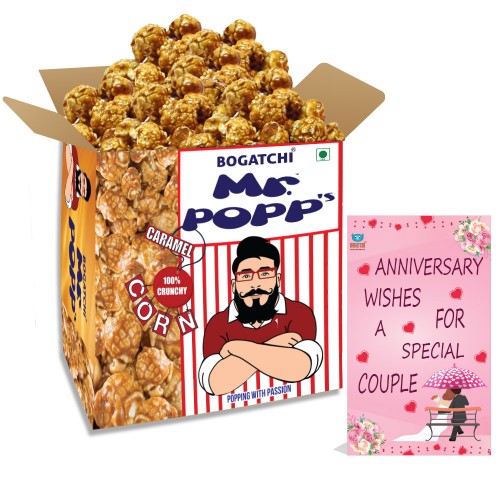 Mr.POPP's Chocolate Crunchy Caramel Popcorn, HandCrafted Gourmet Popcorn, Best Anniversary Gift for Couple, 375g + FREE Happy Anniversary Greeting Card