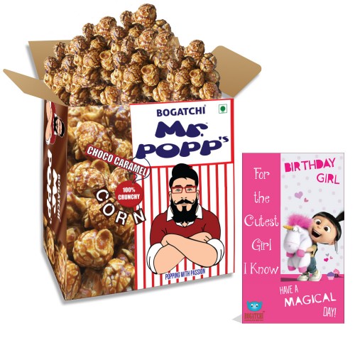  Mr.POPP's Chocolate Crunchy Caramel Popcorn, HandCrafted Gourmet Popcorn, Perfect Birthday Gift for Girl , 375g + FREE Happy Birthday Greeting Card
