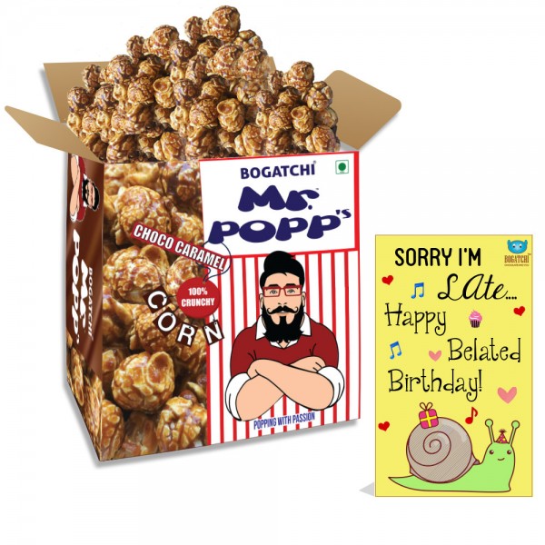 Mr.POPP's Chocolate Crunchy Caramel Popcorn, HandCrafted Gourmet Popcorn, Best Birthday Gift, 375g + FREE Happy Belated Birthday Greeting Card