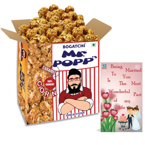  Mr.POPP's Crunchy  Caramel Popcorn, HandCrafted Gourmet Popcorn, Best Anniversary Gift for wife , 375g + FREE Happy Anniversary Greeting Card