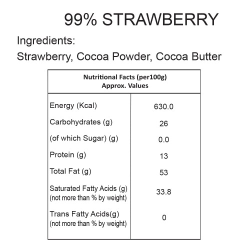 Vegan Dark Chocolate STRAWBERRY | 99.99% Dark | Gluten FREE, 80 gm