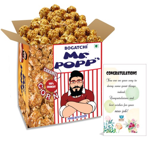 Mr.POPP's Crunchy  Caramel Popcorn, HandCrafted Gourmet Popcorn, Best Congratulations Gift, 375g + FREE Congratulations Greeting Card