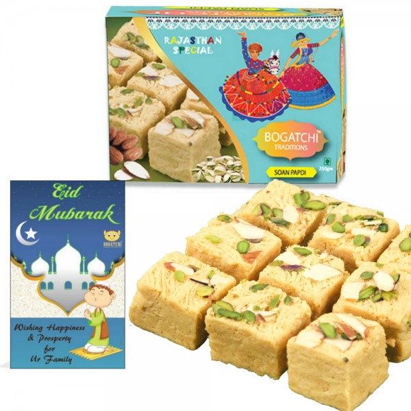 EID MUBARAK SWEETS GIFT - TRADITIONAL RAJASTHANI SOAN PAPDI, 400, Free Eid Card