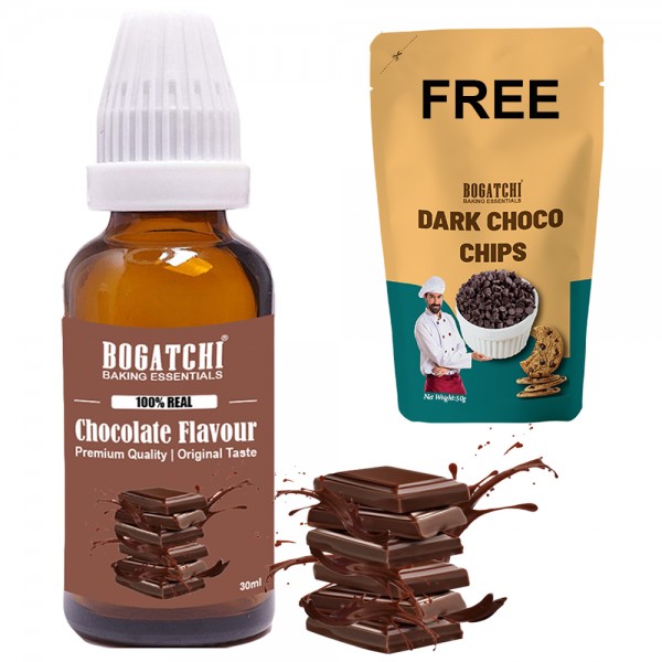 BOGATCHI Chocolate Flavour Essence for Baking Cakes, 30ML | FREE Dark Choco Chips Packet