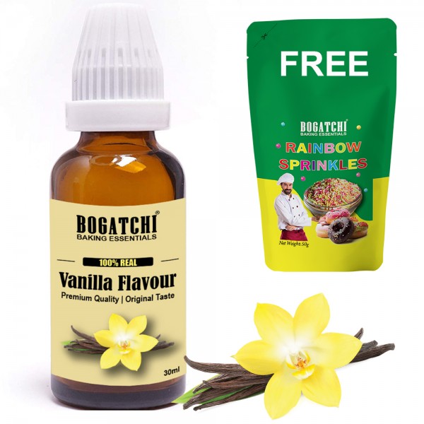 BOGATCHI Vanilla Flavour Essence for Baking Cakes, 30ML | FREE Rainbow Sprinkler Packet