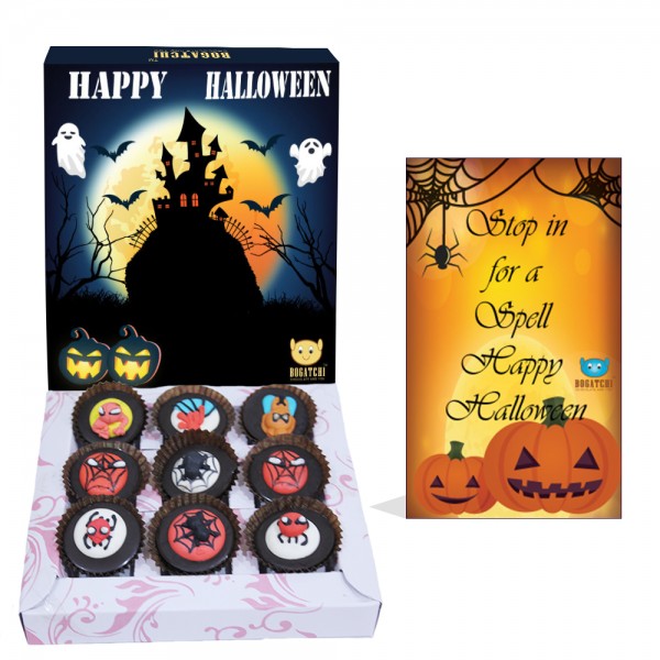 BOGATCHI Halloween Gifts, Premium Chocolate Candy Box with Spider Man Sugar Toys, 9 Pieces, Free Halloween Greetings Card 