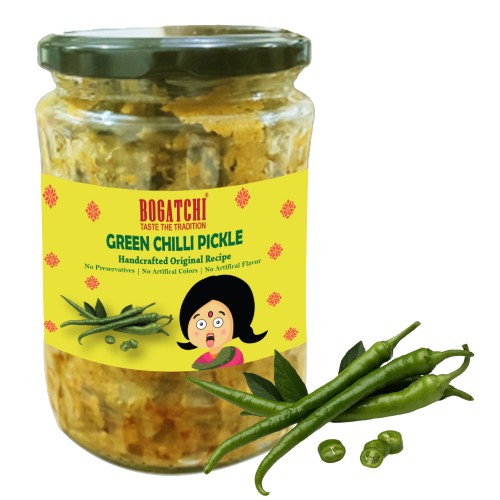 BOGATCHI Green Chilli Pickle | Real taste | Handcrafted Original Pickle | Achar Pickle | No Preservatives | No Artificial Color | No Artificial Flavor | Natural Ingredients | 500g