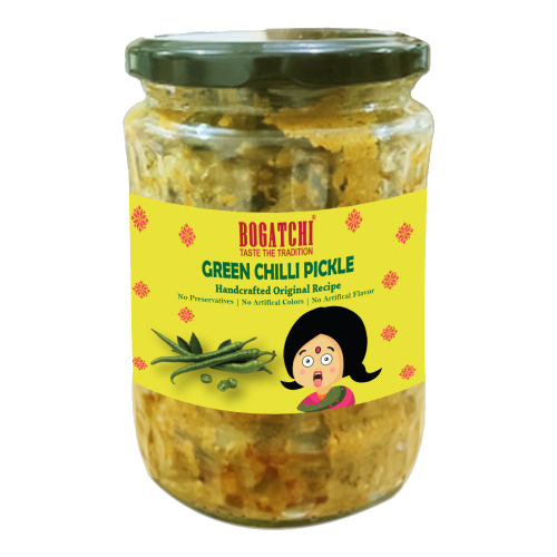 BOGATCHI Green Chilli Pickle | Real taste | Handcrafted Original Pickle | Achar Pickle | No Preservatives | No Artificial Color | No Artificial Flavor | Natural Ingredients | 500g