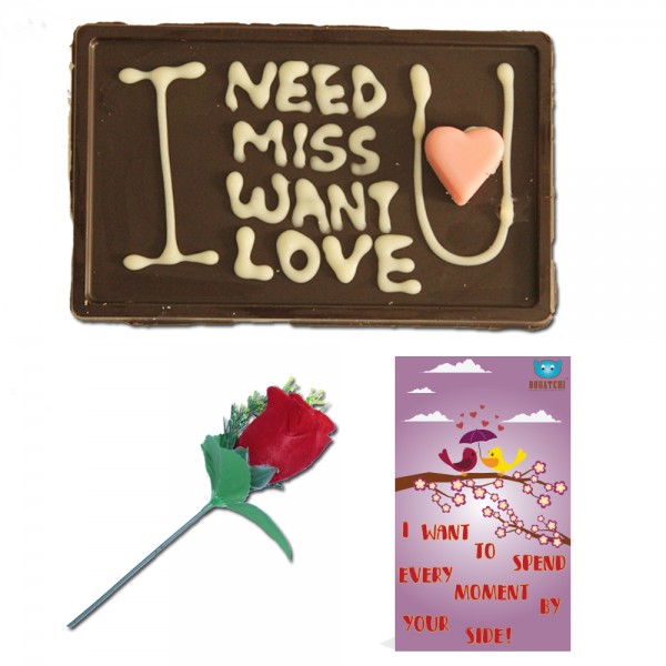 BOGATCHI Handwritten Personalized Dark Chocolate Bar + Free - Red Rose + Free Valentine's Day Greeting Card. A Personalized Valentines Gift.