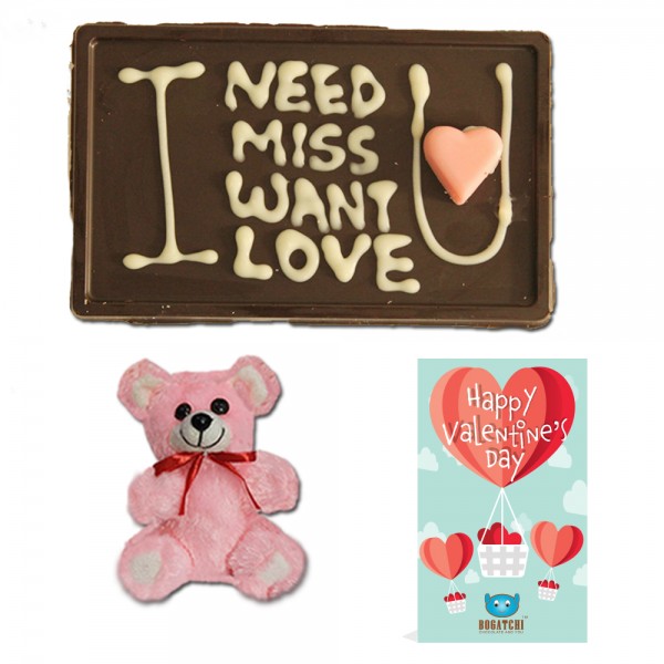 BOGATCHI Handwritten Chocolates Valentine Day Gift for Boyfriend, Love Message 70g + Free Valentine Card + Free Teddy