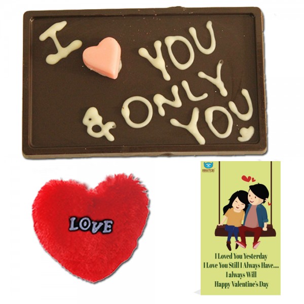 BOGATCHI Handwritten Valentines Day Chocolate Gift, Only Love 70g + Free Valentine Card + Free Fur Heart