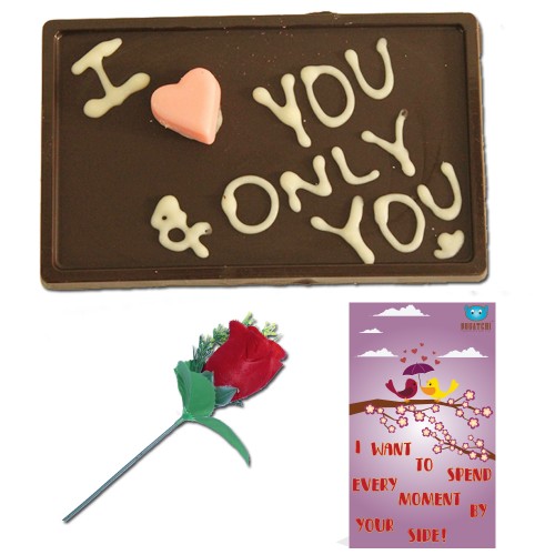 BOGATCHI Handwritten Valentine Day Chocolate Gift, Only Love 70g + Free Valentine Card + Free Rose