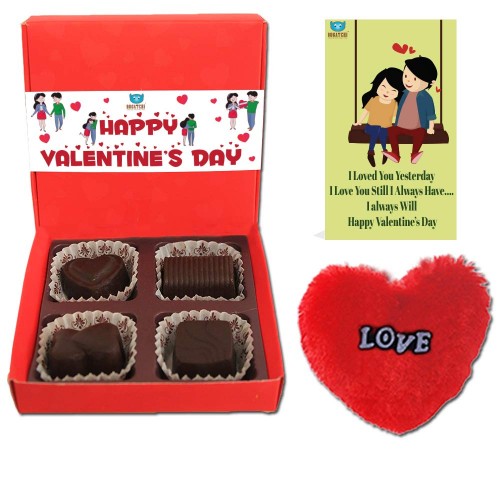 BOGATCHI Chocolates Valentines Day Gift for Wife, 4 Choco Red Box + Free V-Day Card + Free Fur Heart