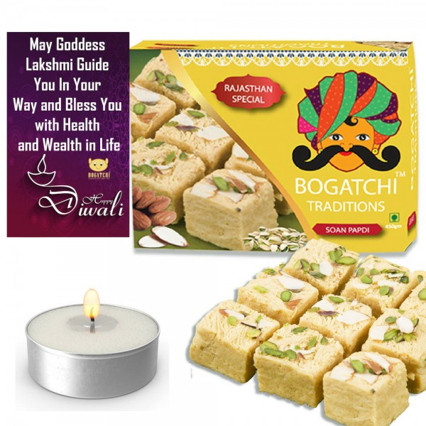 Happy Diwali Gift Cultural Soan Papdi,400g + FREE Happy Diwali Greeting Card + FREE Tea Light Happy Diwali Gift Cultural Soan Papdi,400g + FREE Happy Diwali Greeting Card + FREE Tea Light