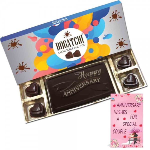 Bogatchi Happy Anniversary Dark chocolate bar 110gm, with free greeting Card