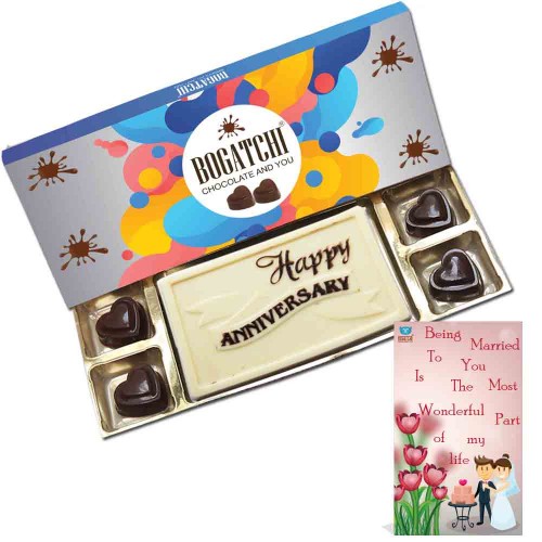 Bogatchi Happy anniversary white chocolate Bar 110gm, with free greeting card