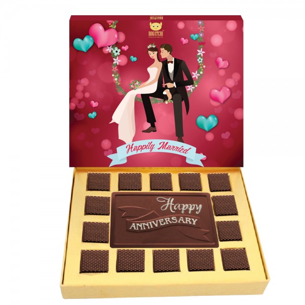 BOGATCHI Happy Anniversary Chocolate Bar + 4 Chocolate Hearts + Free Happy Anniversary Card + Free Fur Heart